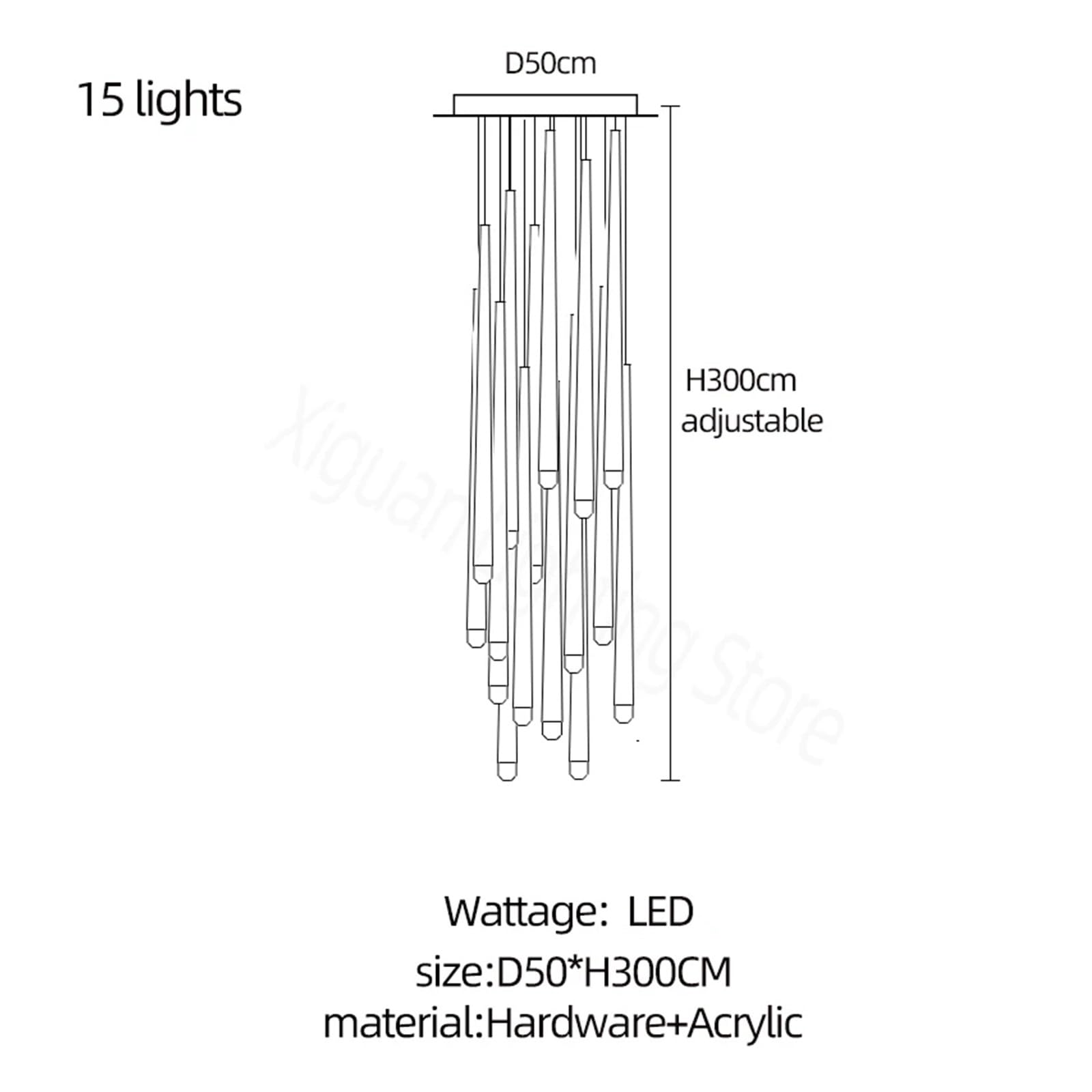 Lampadario Moderno in Cristallo per Sala da Pranzo - Illuminazione per Interni, Bar, casa, Cucina, Scale, lampadario Lungo (Nero, 15 luci)