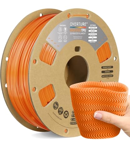 Image of OVERTURE TPU High Speed Filament 1.75mm Flexible 95A Roll, 3D Printer Filament, Fit Most FDM Printer(HS TPU Orange)