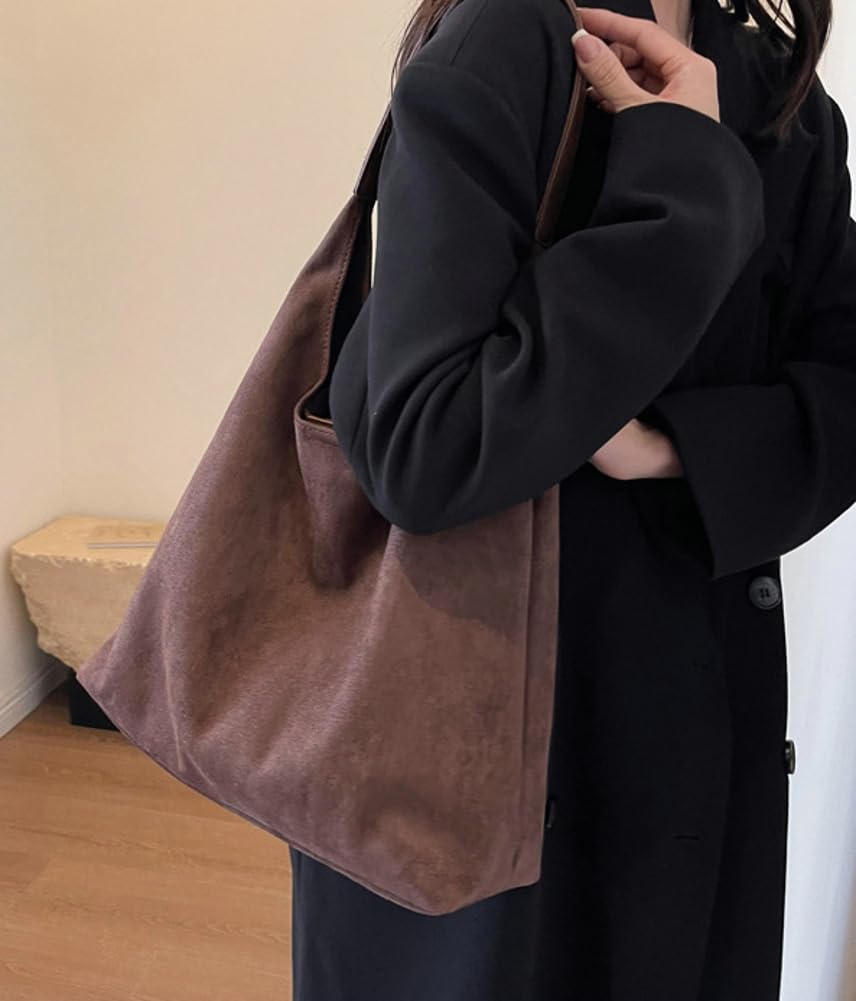 Womens Fashion Suede Shoulder Bags Large Tote Bag Retro Purse Handbag Casual Work Ladies Top Handle Satchel: A-coffee