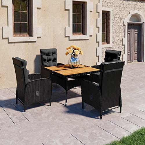 Xichuzi Comedor de jardín 5 pzas, Conjunto Mesa Y Sillas Jardin, Mesa Y Sillas Terraza, Muebles Jardin Exterior, Conjuntos De Muebles De Jardín, ratán sintético y Madera Acacia Negro