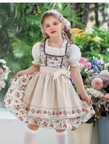 Oktoberfest Dress for Girls Teens Traditional German Bavarian Dirndl Dress with Apron Halloween Festival Outfits3