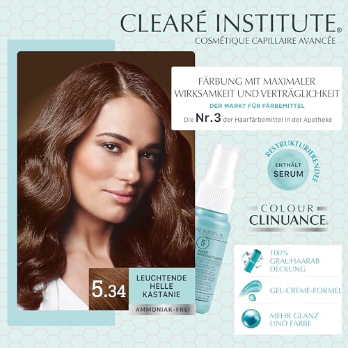 Foto von Colour Clinuance | Leuchtend Haarfärbemittel für Empfindliches Haar | Dauerhafte Färbung ohne Ammoniak Mehr Glanz | Intensive Farbe | 100% ige Deckung | 5.34 Hellbraun | Dermatologisch getestet
