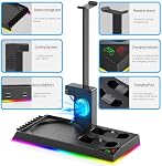 Mise à niveau Support de recharge avec ventilateur de refroidissement Accessoires pour Xbox Series X Console, Contrôleur Chargeur Dock Station et système de ventilateur de refroidissement avec 15RGB Lumières, 2X1400 mAh Batterie rechargeable, Stand tête