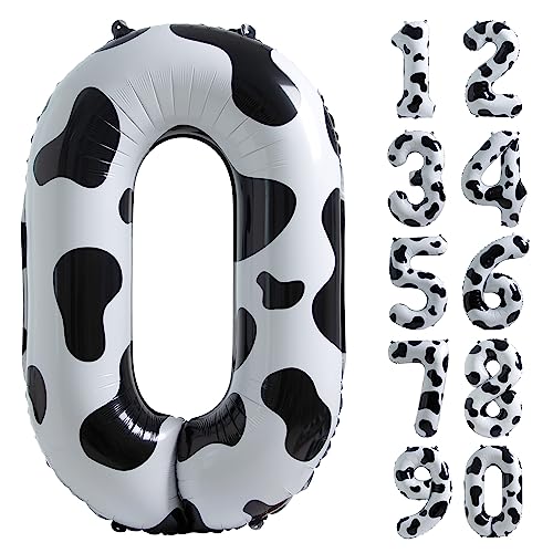 Image of Cow Print Number 0 Balloon, Large 40 Inch Cow Number Birthday Balloons | Helium Foil Mylar Balloon Cow Themed Birthday Party Decorations | Farm Barn Decor for kids,Girl,Boy