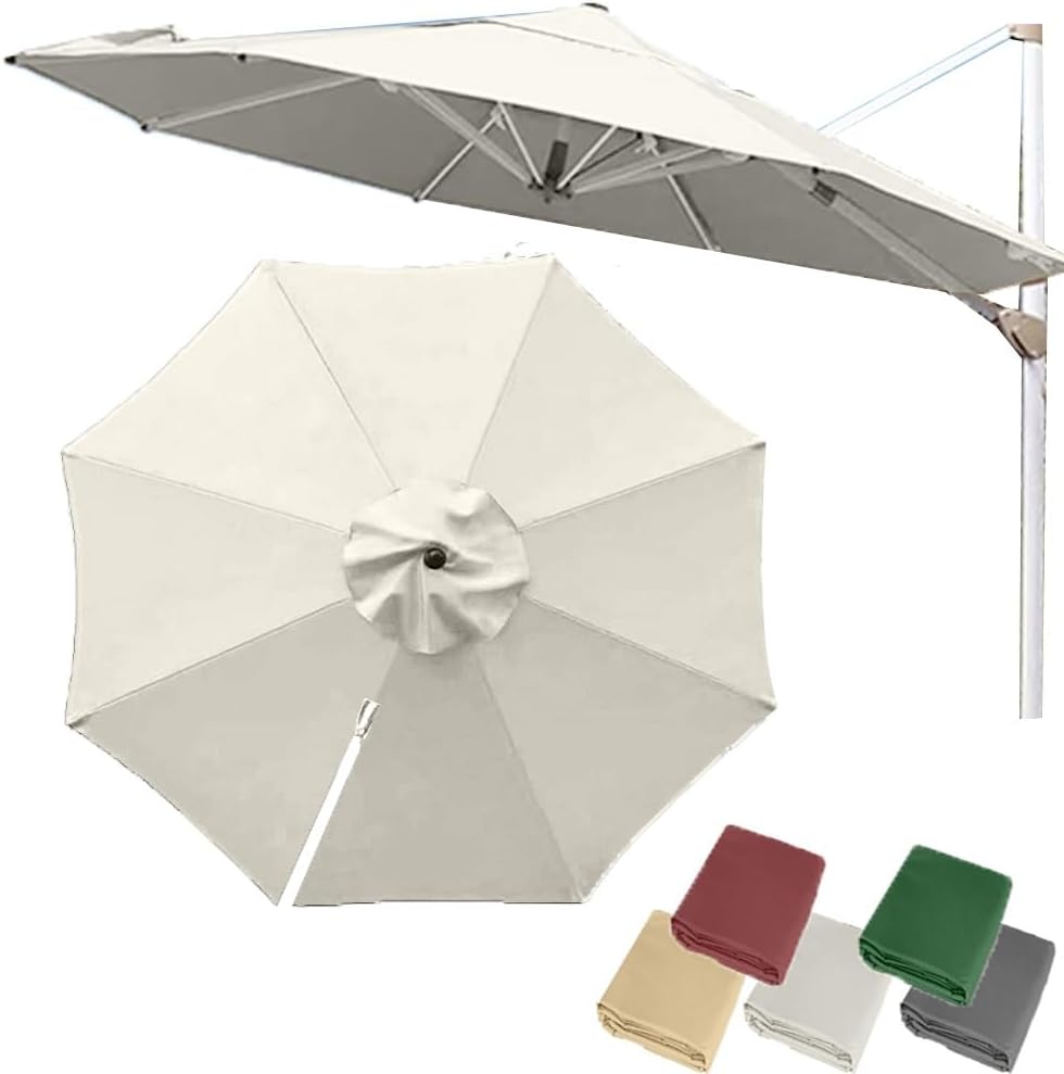 10ft Round Offset Umbrella Canopy 8Rib Cantilever Garden Umbrella Replacement Top, Patio Yard Pool Parasol Replacement Canvas Fabric Anti-UV(Beige,Single top-3m(10ft))