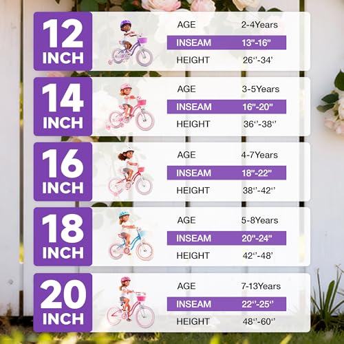 Image of RoyalBaby Stargirl Girls Bike, 12-20 Inch Kids Bike with Training Wheels (Sizes 12-16 inch), Kickstand (16-20 inch), Dual Handbrake (20 inch), Multiple Colors for Ages 3-13 Years