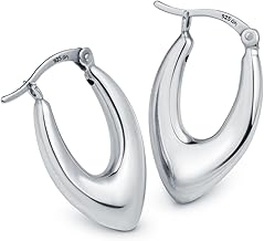 Amberta Boucles d'Oreilles Créoles Épaisses en Argent Sterling 925 pour Femme | Boucles d'Oreilles Originales Ovales Légères Bombé