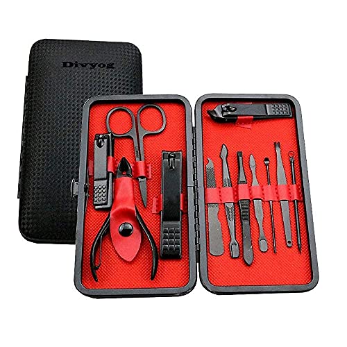 Divyog 12 in 1 Pedicure Manicure Kit Set Professional Grooming Kit | Nail Cutter, Scissor, Eyebrow Tweezer Beauty Care Tools with Case for Men & Women