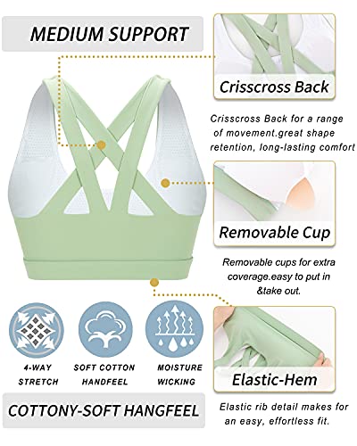 Image of RUNNING GIRL Sports Bras for Women,Padded Strappy Sports Bras Criss-Cross Back Medium Support Sports Bras with Removable Cups