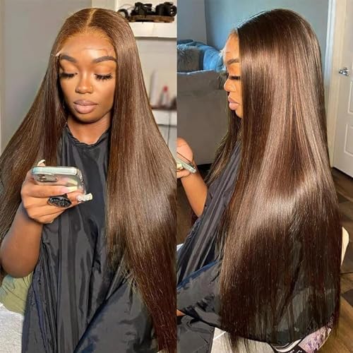 16 Inch 13x4 Lace Front Wigs Human Hair, 4 Chocolate Brown Human Hair wig, 180 Density Straight Frontal Glueless Lace Wig Real Hair, Pre Plucked Glueless Wigs for Black Women - Image 6