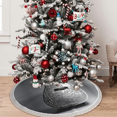 Jupe d'arbre en imitation toile de jute rustique avec pompon pour déco de Noël