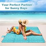 SOMLAW Picknickdecke Wasserdicht 200 x 200 cm, Extra Groß Outdoor Stranddecke mit Wasserdichter Unterseite für 4-6 Personen, XXL Campingdecke mit Tragegriff Ideal für Camping und Wandern (Pfauenblau)