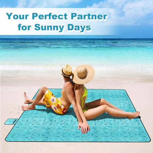 SOMLAW Picknickdecke Wasserdicht 200 x 200 cm, Extra Groß Outdoor Stranddecke mit Wasserdichter Unterseite für 4-6 Personen, XXL Campingdecke mit Tragegriff Ideal für Camping und Wandern (Pfauenblau)