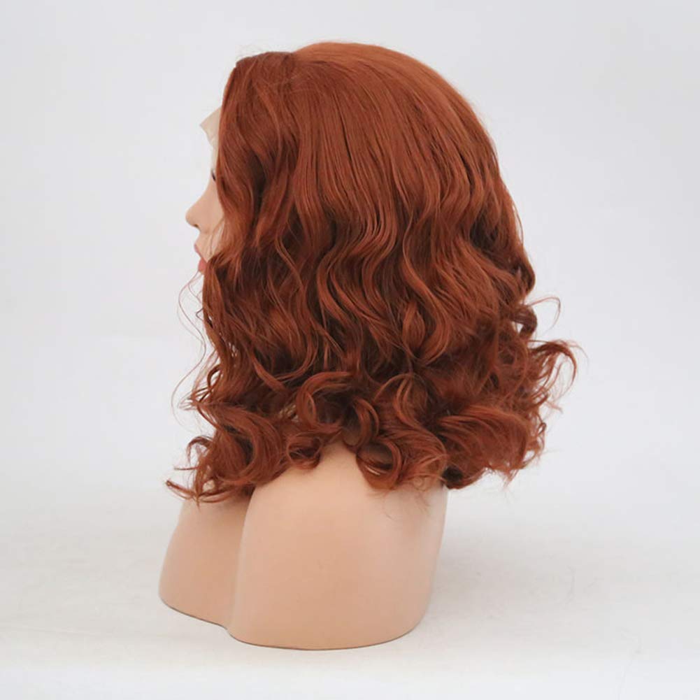 Auburn Wigs Short Wavy Lace Front Wigs Copper Red Synthetic Wig For Women Shoulder Length (Red Brown)
