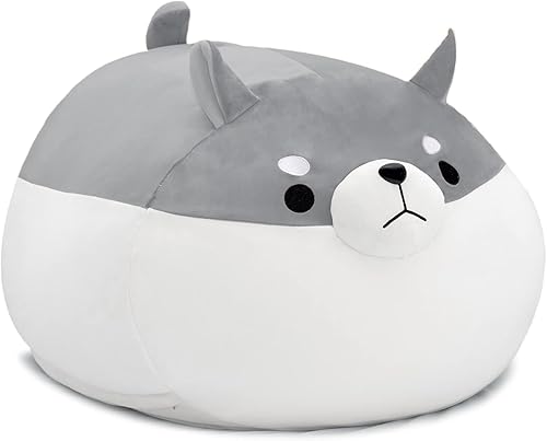 Funda para puf de almacenamiento de animales de peluche para niños, color gris, Shiba Inu, para niñas, tamaño XL, funda organizadora de juguetes