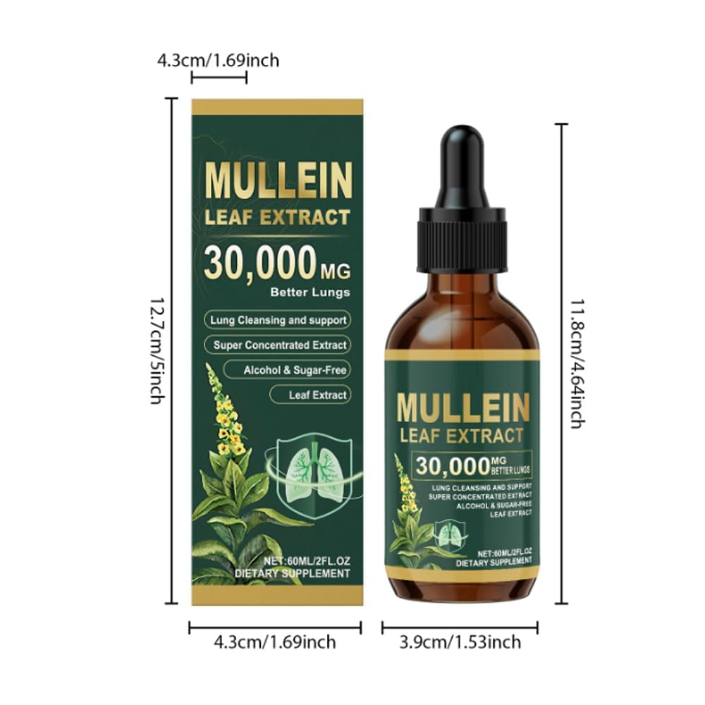 Gotas orgánicas de extracto de hoja de gordolobo para limpieza pulmonar, limpieza y apoyo respiratorio, spray de gordolobo para pulmones, rápida absorción para hombres y mujeres