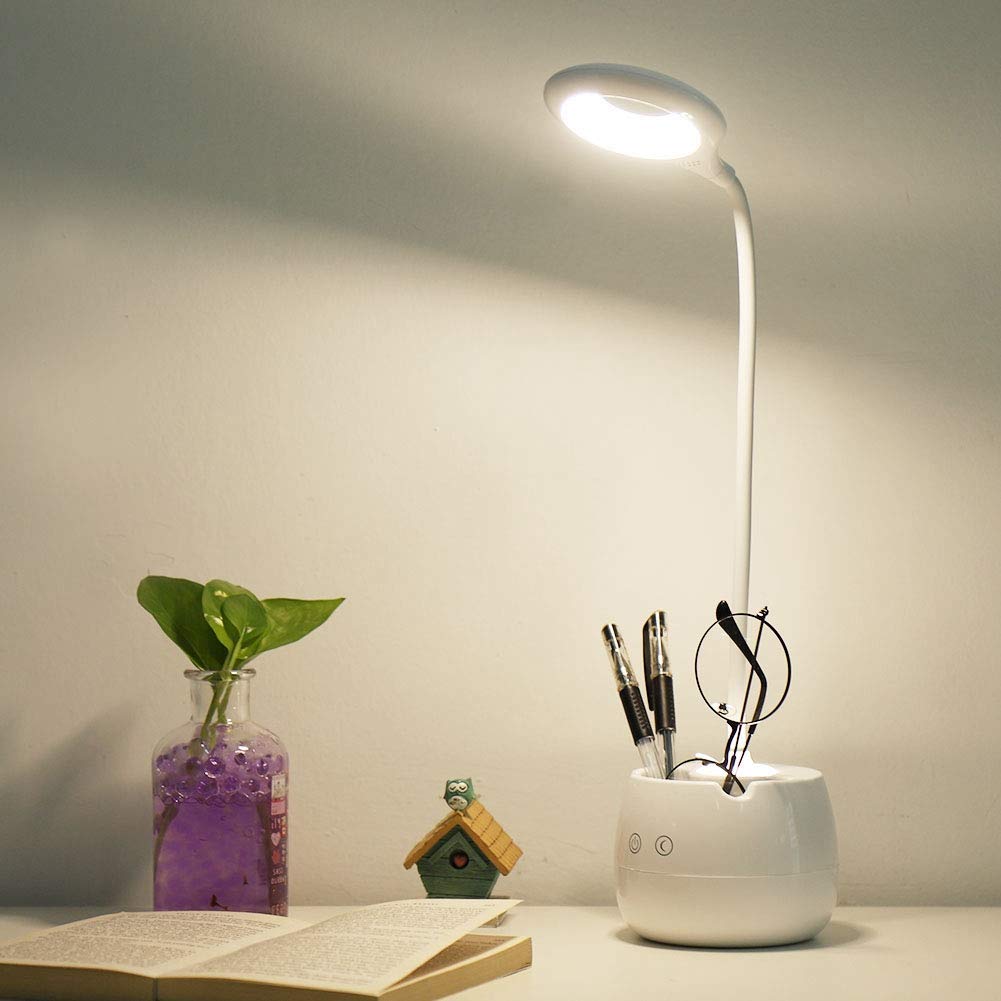 Lampa biurkowa LED z portem ładowania USB, ściemnialna lampa stołowa LED z uchwytem na długopis, dotykowa lampka nocna na biurko Lampa stołowa z 3 trybami do nauki/czytania/biura Double the
