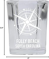 Vista 3 de R and R Imports Folly Beach South Carolina Beach Souvenir - Vaso de chupito de base cuadrada, 2 onzas, individual