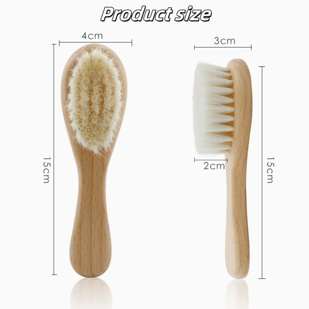 2 cepillos de pelo de cabra natural para bebé, hipoalergénico y mango de madera suave para masaje delicado del cuero cabelludo y relajación, perfecto para recién nacidos y niños pequeños