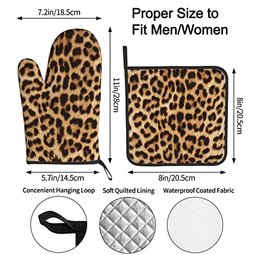 Leopard Print Kitchen Accessories Oven Mitts And Pot Holders Sets Of 4, Anti Scald Hot Pads And Heat Resistant Oven Gloves Set Potholders For Kitchen Cooking Baking Grilling #TOP2