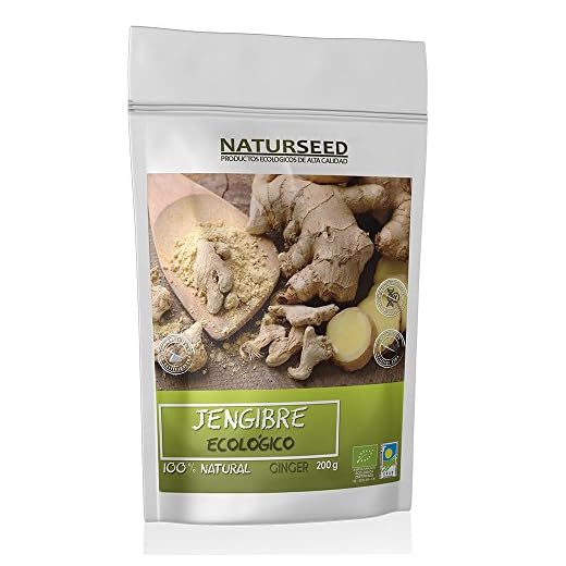 NATURSEED Jengibre en Polvo Ecológico 200gr - Puro, Bio, Organico, Raíz Natural, Molido - Ginger Root Powder - Infusion con Limón, te, Galletas, Pan, Bizcochos - Ebook Gratis