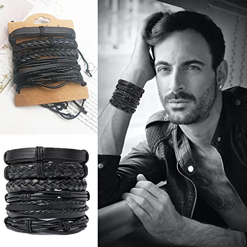 SONNYX 44 Pcs Braided Leather Bracelets for Men Women Woven Cuff Wrap Bracelets Hemp Cords Wood Beads Ethnic Tribal Bracelets Adjustable Leather Wristbands3