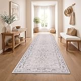 Paco Home Tappeto Corridoio Vintage Pelo Corto Stile Boho Lavabile Antiscivolo Facile Da Pulire Design Retro Moderno, Colore:Argento, Dimensione:80x150 cm