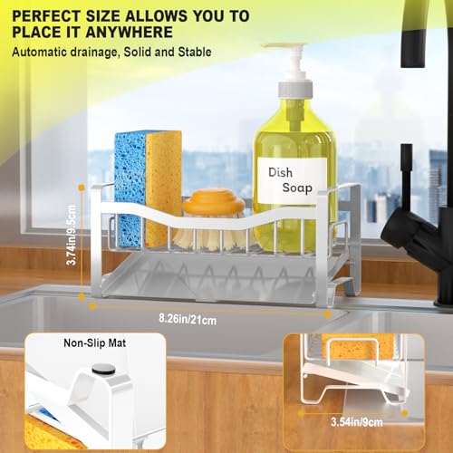 Maifan Stainless Steel Kitchen Sink Caddy Organizer with Auto Drain Tray, Sponge Holder for Countertop Storage (White) — view 6