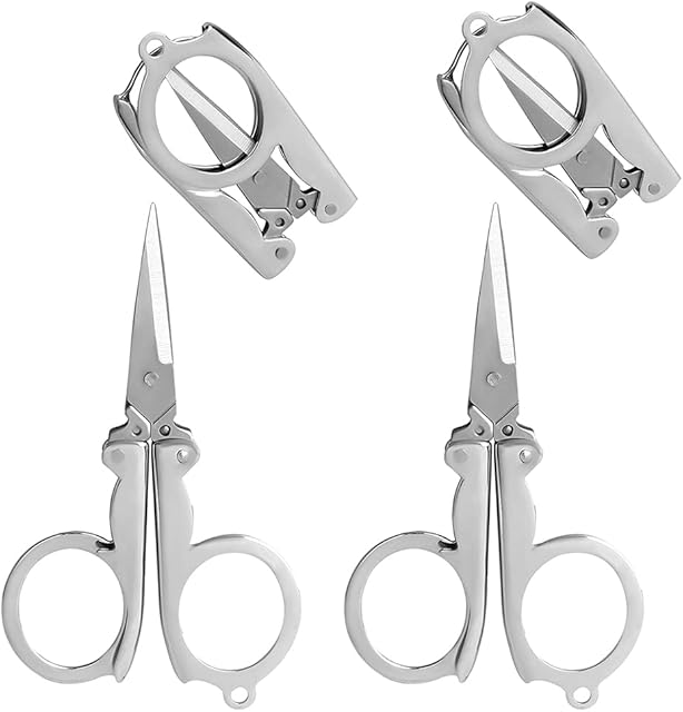 4PCS Stainless Steel Folding Scissors, 4 Inch/10cm Mini Small Paper Scissors Portable Foldable Travel Scissors Metal Scissors for Paper Craft, Sewing