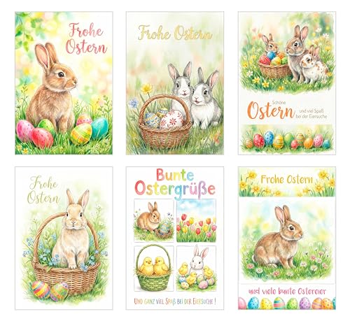 Edition Seidel Set 6 Grußkarten zu Ostern mit Umschlag. Glückwunschkarten Osterkarten Doppelkarten Klappkarten Kartenset Karte Grußkarte Gruß Spruch Frohe Ostern Osterfest (SW026)