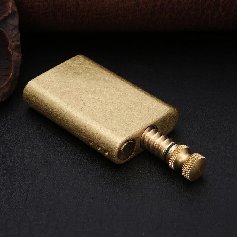 Vintage Brass Pocket Lighter Kerosene Refillable, Unique Pull-Out Ignition, Trench Lighter, Cool Lighters for Men, Portable Soft Flame Lighter, Gifts for Husband Boyfriend Father(Brass knurling)