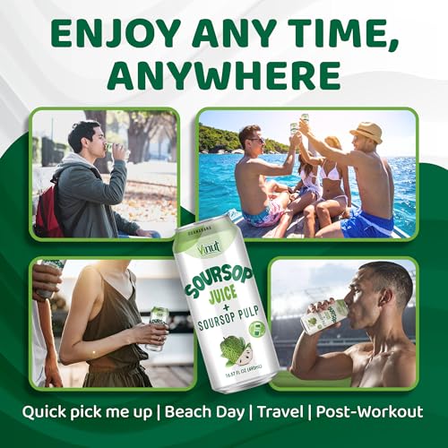 Vinut 100% Soursop Juice With Pulp (16.57 fl oz, Pack 12), No Sugar Added, Real Guanabana Soursop Graviola Drink, Fresh, Natural, Not from Concentrate (NFC)