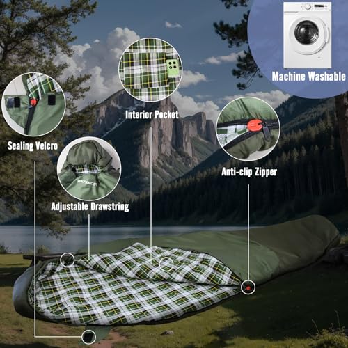 WKFAMOUT Cold Weather Mummy Sleeping Bag Flannel 0 Degree Winter Sleeping Bag Machine Washable Heavy Duty for Adults,Teenager with Compression Sack 4 Seasons for Camping Hiking Traveling - Thumbnail 5