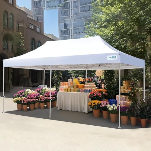 Quictent 10x20 Heavy Duty Pop up Canopy Tent, Commercial Grade Instant Shelter with Wheeled Bag for Outdoor, Parties, Markets, Camping, 500D Silver Coated UPF 50+ Sun Shield