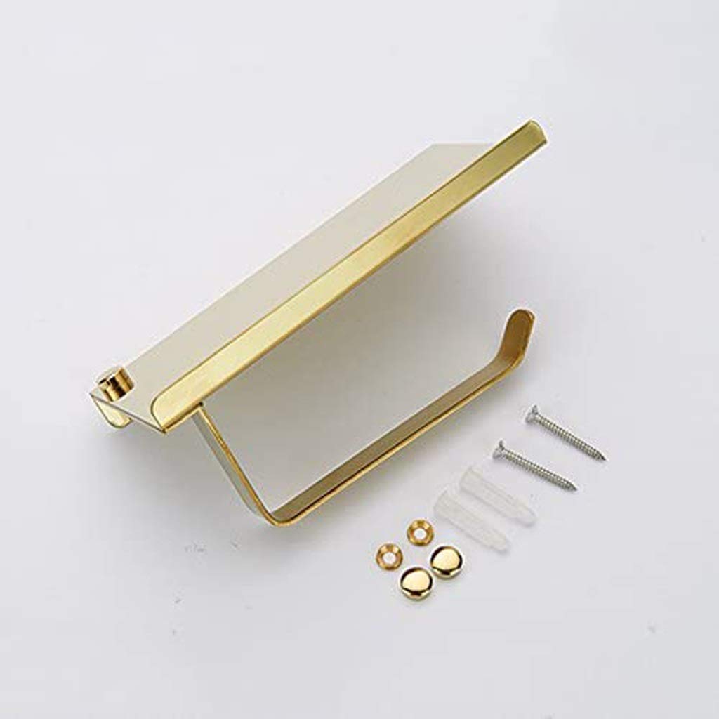 HLTYGWX Porta Carta igienica da Bagno in Ottone a Rotolo Singolo, Dispenser da Cucina, Appendiabiti Tradizionale, Montato a Parete, Oro