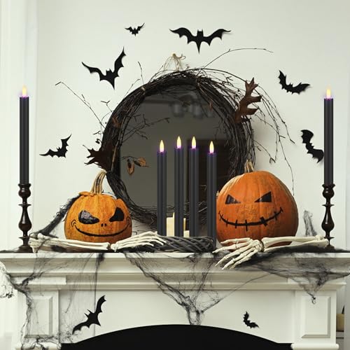 Image of Black Flameless Taper Candles with Remote, 9.6 inch Halloween Battery Operated Candles 3D Wick, 3 Pack Real Wax Led Candlesticks Flickering Electric Candle for Halloween, Home, Party Decor