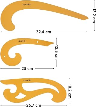 3Pcs French Curve Ruler Set - Flexible Plastic Sewing Template | Flexible 3-piece clear PVC french curve template set. Perfect for sleeve caps, bust, waistline and neckline sewing