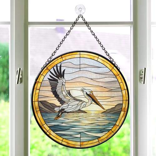 Pelican Suncatchers for Windows Stained Glass, Pelican Stained Glass Suncatcher Window Hanging 8inch