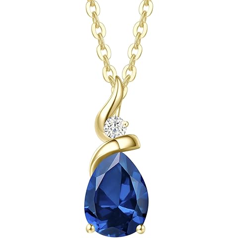 FANCIME 14K Solid Yellow Gold Birthstone Pendant Necklace for Women with Diamond Pear Shaped Teardrop Necklace Birthday Gifts for Mom Women Sterling Silver Chain 16