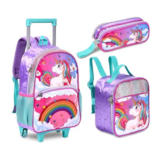 Kit Mochila Unicornio Arco Ires Rodinha Lancheira Estojo