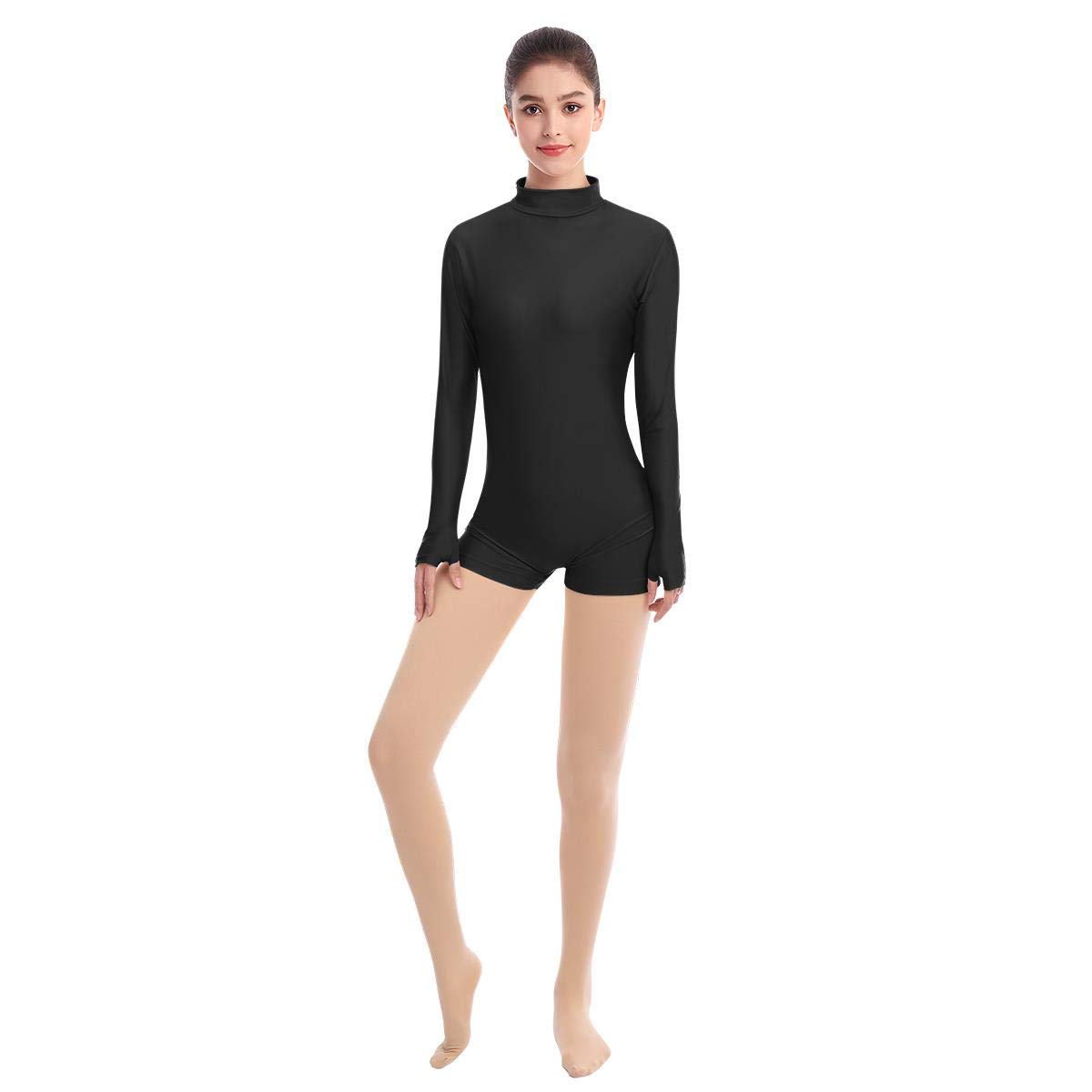 IBAKOM Damen Stehkragen Langarm Lycra Spandex Trikot Bodysuit Gymnastik Yoga Ballett Tanz Kostüm Boxer Overall