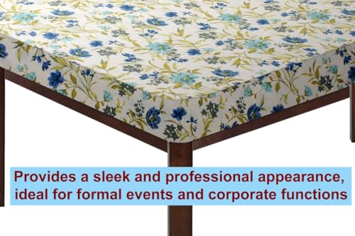 Image of The Furnishing Tree Elastic Cotton Square Dining Table Cover 44x44 in Inches Floral Blue Leaf on offwhite Base