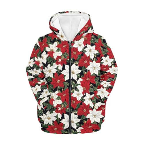 GLUDEAR Boy Girl Ugly Christmas Hoodies Kids Red Santa Claus Print Xmas Zipper Hooded Sweatshirts