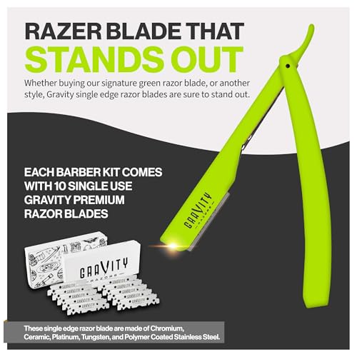 Image of Gravity Razors Professional Straight Razor - Minimal Exposure Straight Razor Kit with 10 Gravity Premium Blades, .5mm Exposed (The Ridler)