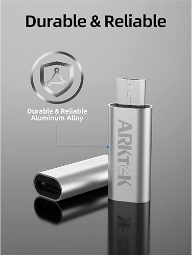Vista 16 de ARKTEK Adaptador USB C a Micro USB, paquete de 4 conectores tipo C hembra a micro USB macho, compatible con carga y sincronización de datos, Negro