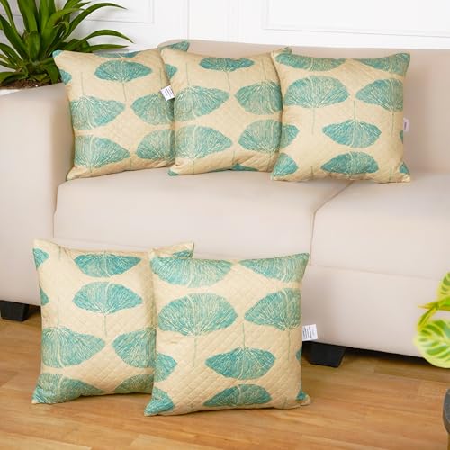 Image of STITCHNEST 'QuadraNest' Series Printed Quilted Velvet Cushion Cover 16x16 Inch Set of 2 | Premium Soft Fabric, Washable & Fade Resistant | Decorative Living Room Cushion Covers | Botanica Weave