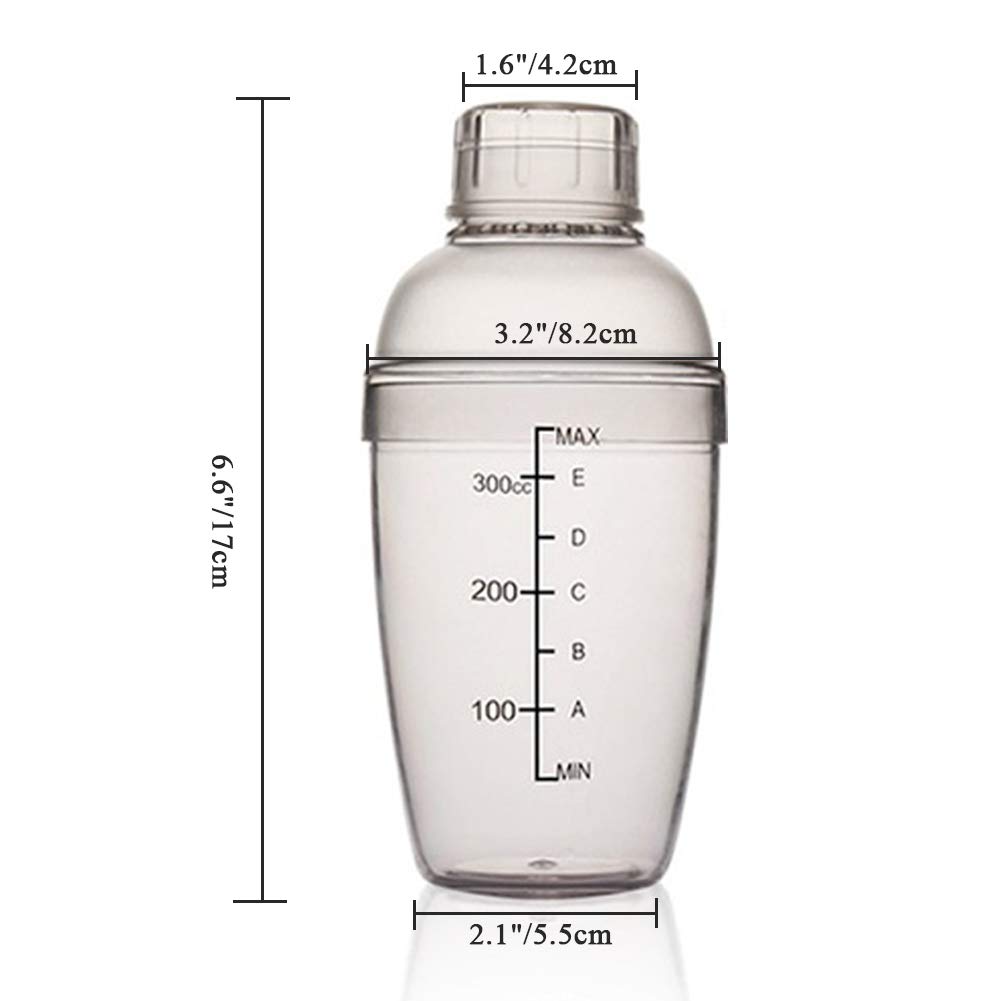 Shaker per cocktail in plastica, con scale, trasparente (300 cc)