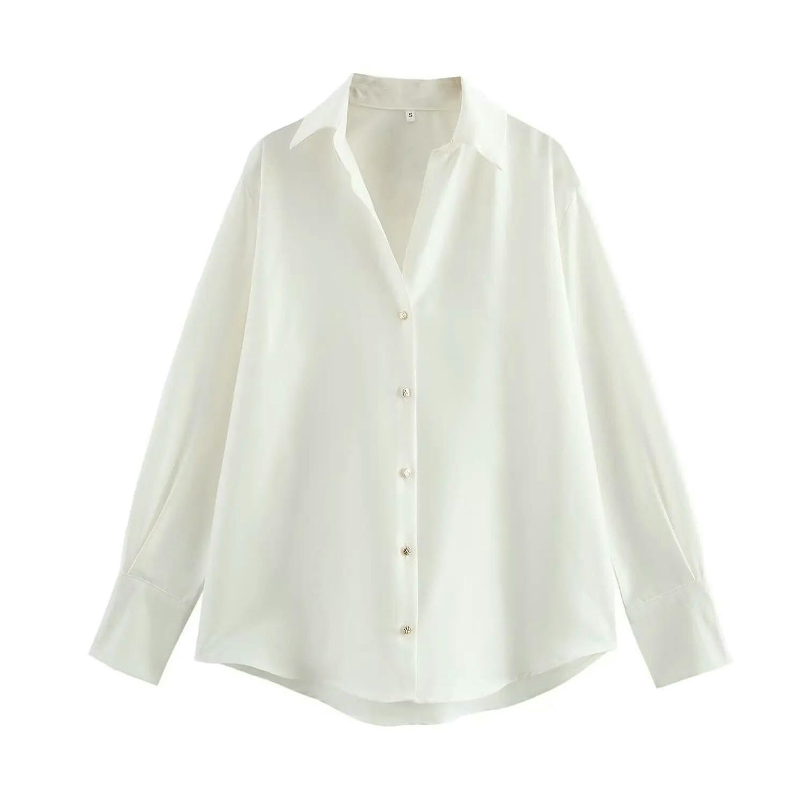 Damen Hemd Frauen Mode Satin Braun Bluse Revers Hals Lange Ärmel Vintage Weibliche Chic Dame Shirts