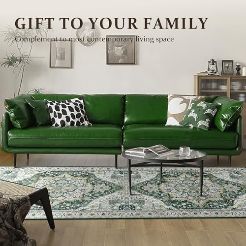 Deerly Runner Rug 3x8 Washable Vintage Area Rugs for Hallway Bohemian Non-Slip Low-Pile Floor Carpet for Kitchen Bathroom Bedroom Dining Room, Green//Multi