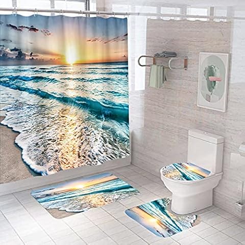 DDS-DUDES Sunset Shower Curtain for Bathroom, Beach Sunrise Scenery Shower Curtain Set Waterproof Polyester Bath Curtains with Hooks 71x71Inch (Sunset 8) Cover